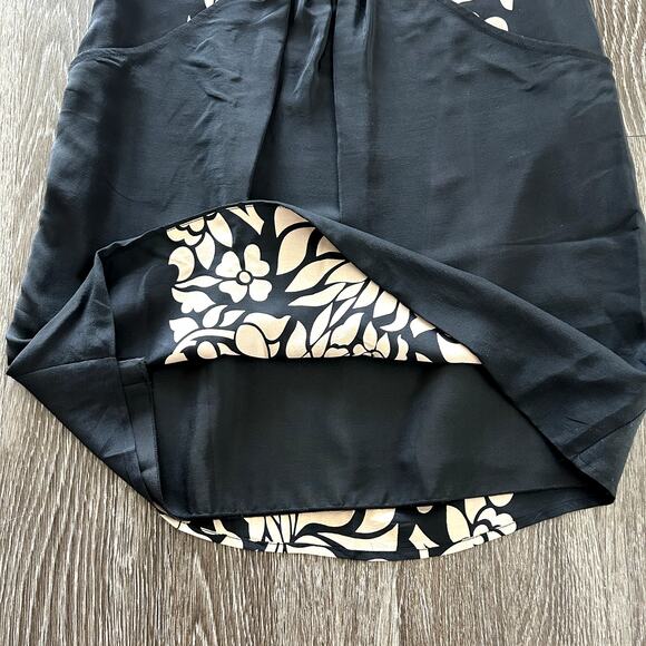 Diane von Furstenberg Black Tan Floral 100% Silk Dress Size 6 Sleeveless Pockets - Picture 8 of 11